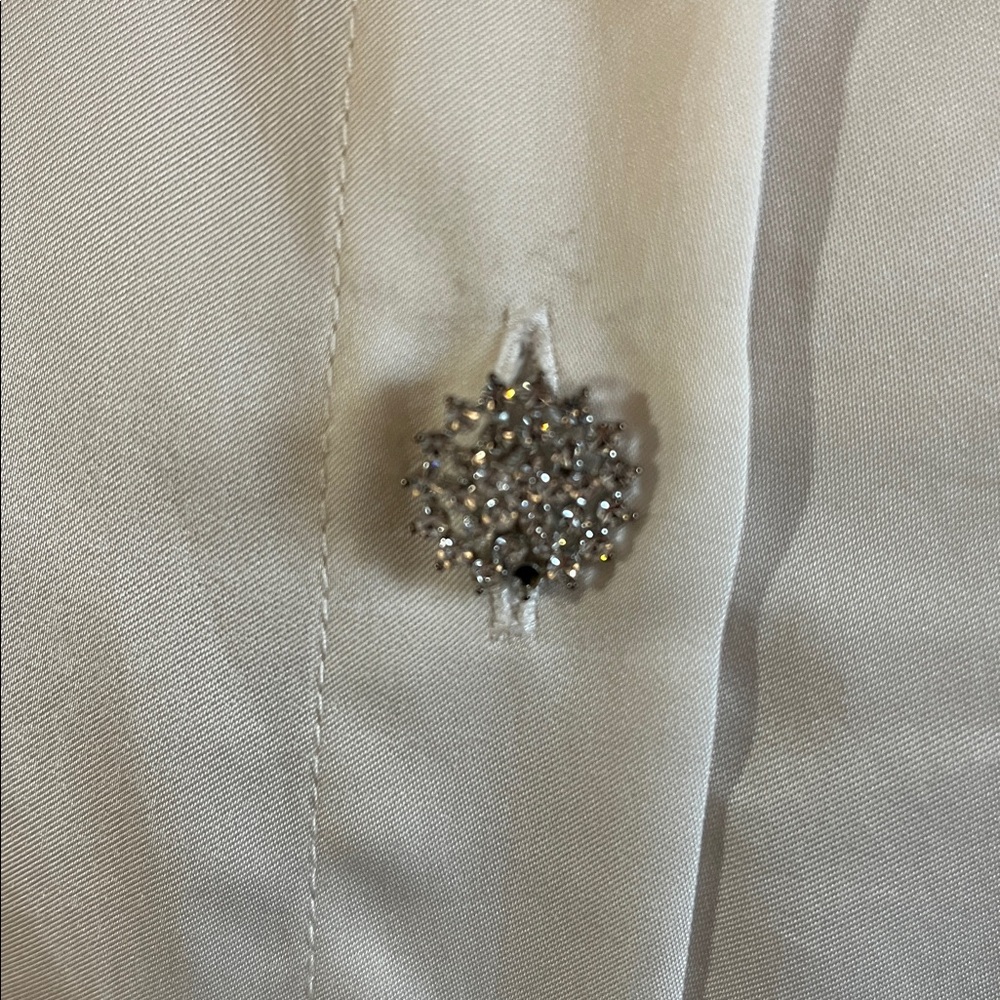 Express Cream Satin Look & Feel Button-Down Shirt w/Rhinestone buttons XL TL - Picture 7 of 13